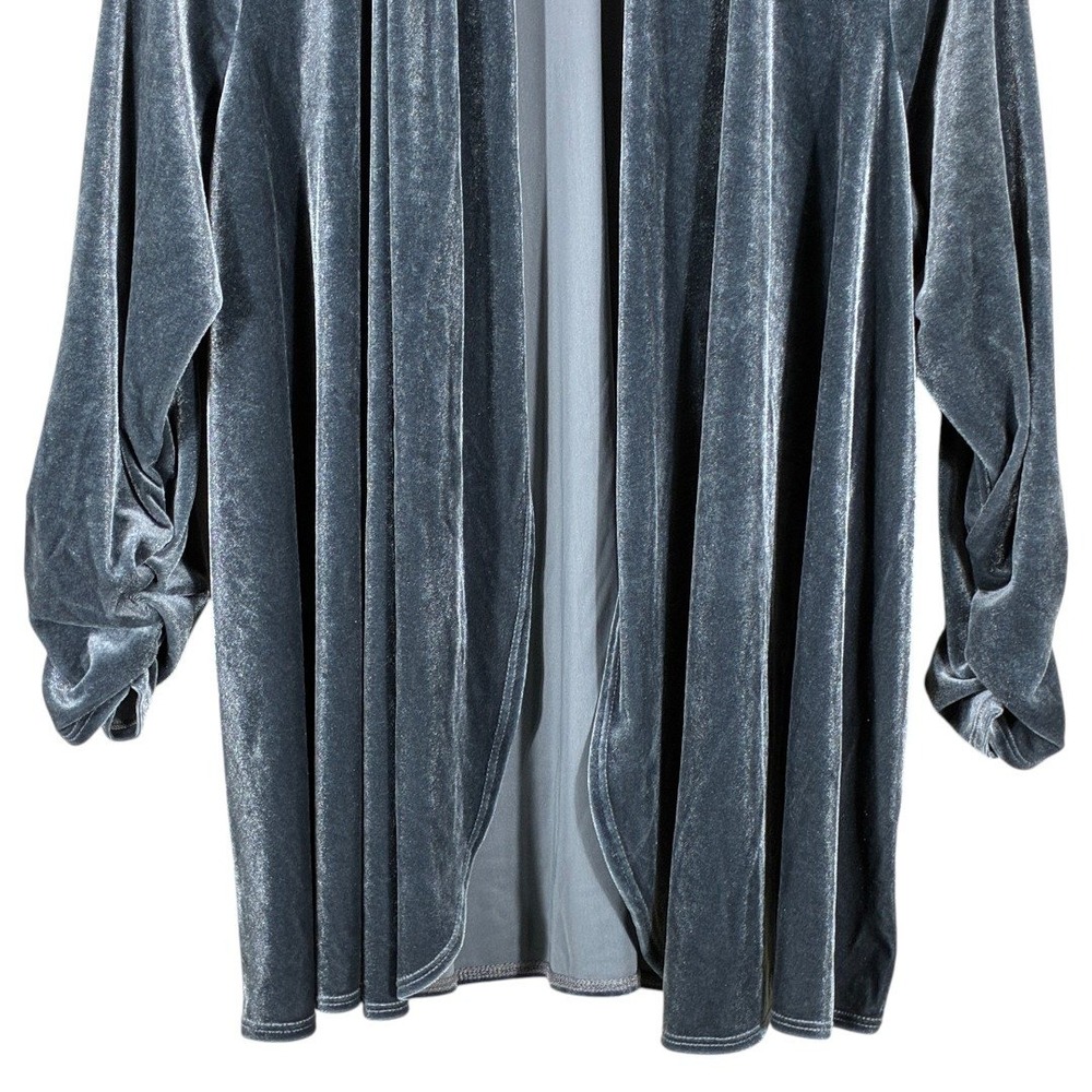 Susan Graver Open Front Velvet Cardigan Steel Blue Ruched Minimalist Size M - Picture 3 of 8